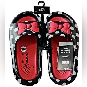 DISNEY Minnie Mouse RED BOW With Black&White Dot Womans Flip Flops Size7/8